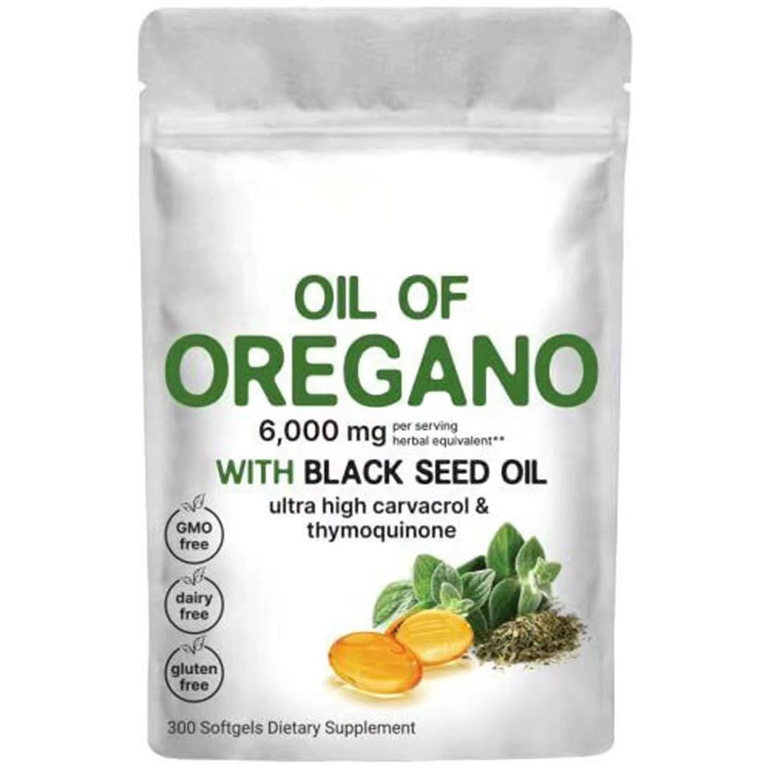 OEM/ODM Oil of Oregano Softgels with Black Seed Oil – 6000mg per Serving, Ultra High Carvacrol & Thymoquinone – Immune & Antioxidant Support – Private Label Bulk Order