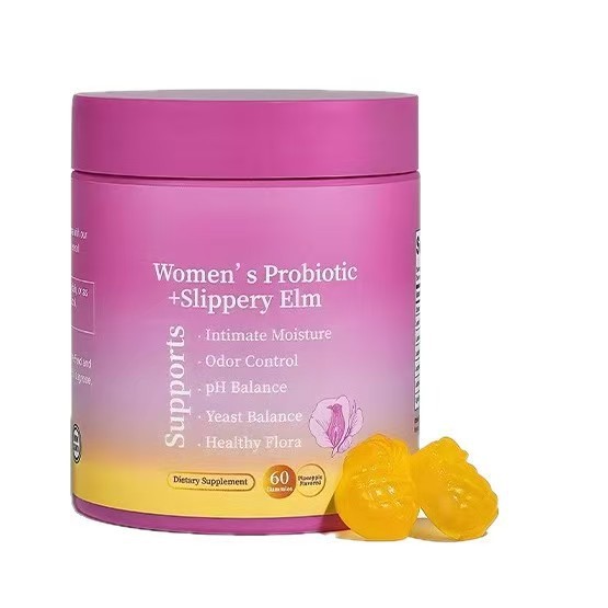 OEM/ODM Women’s Probiotic + Slippery Elm Gummies – 60 Count, Pineapple Flavor – Supports pH Balance, Odor Control & Healthy Flora – Vegan, Gluten-Free – Private Label Bulk Order
