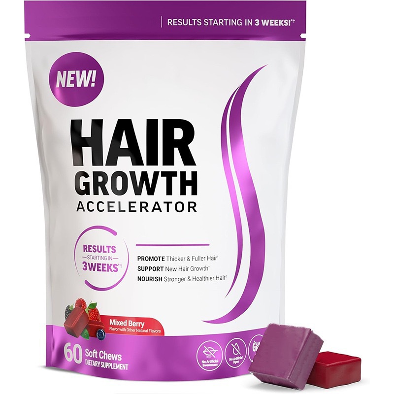 OEM/ODM Hair Growth Accelerator Gummies – Mixed Berry Flavor, 60 Count – Supports Thicker, Stronger Hair with Biotin & Vitamins – Vegan, Gluten-Free – Private Label Bulk Order