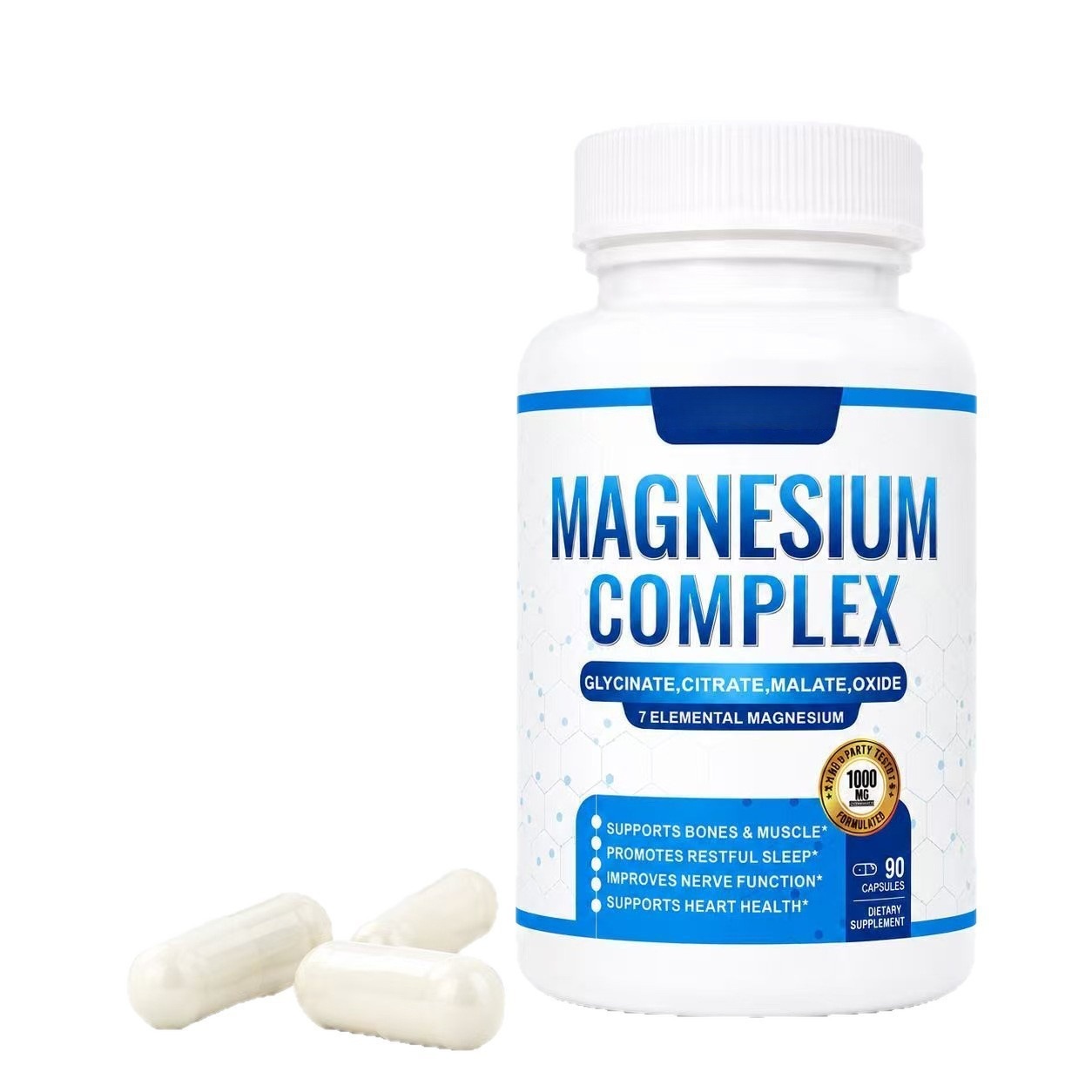 Magnesium Complex 1000mg - 7 Elemental Magnesium Blend for Sleep, Muscle & Nerve Support - 90 Capsules